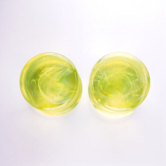 GLASSWEAR STUDIOS Chaos Algae Yellow Swirl 000G 10mm Double Flared Plugs - Picture 1 of 1